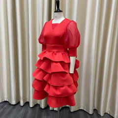 Women White Cake Dresses  Bubble Lantern Sleeves Patchwork Party Fashion Lovely Celebrate Occasion Event Lolita Female Robes New Pbong mid size graduation outfit romantic style teen swag clean girl ideas 90s latina aesthetic