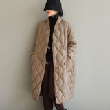 Winter New Arrivals Women's Cotton Coats Diamond Lattice Block Big Size Female Long Parkas Loose Lady Overcoats Clothes