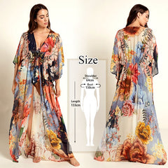 Bikini Cover-ups Bohemian Printed Long Kimono Cardigan Plus Size Chiffon Tunic Women Beach Wear Swim Suit Cover Up Q912