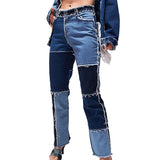 Hip-hop punk pants High Waist Pants autumn winter street jeans wear trousers Contrast patchwork female Tight pencil pant