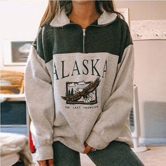 Spring Women Sweatshirts Vintage Streetwear Letter Printed Hoodies Women Back To The Basics Loose Sweatshirt with Fleece