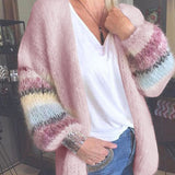New Women Casual Cardigan Striped  Winter Warm Tops Clothing Woman Striped Mohair Sweater Women Knitted Cardigan