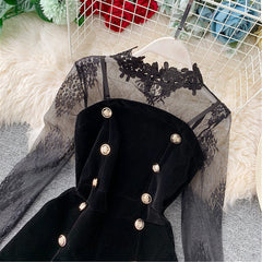 Two Piece Outfits Lace Tulle Pullover Flare Sleeve Shorts Gold Velvet Button Solid New Fashion Clothes Female 231