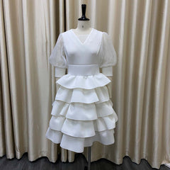 Women White Cake Dresses  Bubble Lantern Sleeves Patchwork Party Fashion Lovely Celebrate Occasion Event Lolita Female Robes New Pbong mid size graduation outfit romantic style teen swag clean girl ideas 90s latina aesthetic