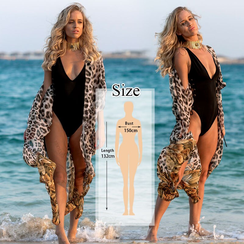 Bikini Cover-ups Bohemian Printed Long Kimono Cardigan Plus Size Chiffon Tunic Women Beach Wear Swim Suit Cover Up Q912