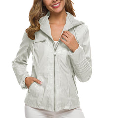 Autumn Fashion Hooded Jacket Solid Color Double Zippers Women Detachable Hood Pockets Drawstring Coat Streetwear