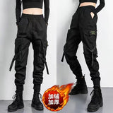 Fleece Women's High Waist Cargo Pants Winter Sportswear Loose Pants Harajuku Cotton Female Cargo Pants Elastics Trousers