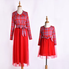 New Year Family Matching Clothes Christmas Mother Daughter Dresses Mommy And Me Plaid Mom Dress Kids Child Outfit Autumn