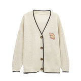 Sweet Korean style All-match Sweater Coat Students Chic Womens Cardigan Women V-neck Cartoon Embroidery Kawaii Harajuku Lovely