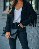 Pbong Fringed Bomber Jacket Women Spring Fashion Long Sleeve Turn-down Collar Open Stitch Slim Jackets