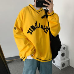Winter Hip Hop V-neck Letter Print oversized Hoodies women Fashion All-match oversized sweatshirt Men