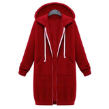 Once Autumn Casual Women Long Hoodies Sweatshirt Coat Zip Up Outerwears Hooded Jacket Winter Pockets Plus Size Outwear Tops
