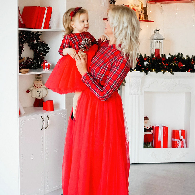 New Year Family Matching Clothes Christmas Mother Daughter Dresses Mommy And Me Plaid Mom Dress Kids Child Outfit Autumn