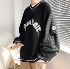 Winter Hip Hop V-neck Letter Print oversized Hoodies women Fashion All-match oversized sweatshirt Men
