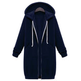 Once Autumn Casual Women Long Hoodies Sweatshirt Coat Zip Up Outerwears Hooded Jacket Winter Pockets Plus Size Outwear Tops