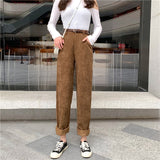 Spring New Women's Casual Loose Corduroy Wide Leg Pants Fashion Full Length Trousers With Sashes Female Bottoms B01308O