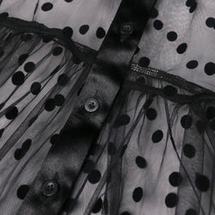 Pbong mid size graduation outfit romantic style teen swag clean girl ideas 90s latina aestheticWomen Long Mesh Shirt Dress Polka Dot See Through Black Transparent Tulle African Fashion Spring Female Robes Tunic Big Size XL