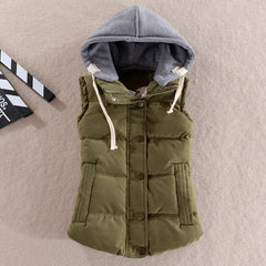 winter women solid thick vest hooded casual female warm outwear cotton padded office ladies single breasted chaleco mujer