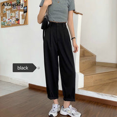 Pants Women All-match Basic Summer BF Style Minimalist Ladies Ankle-Length Trousers Wide-leg Chic Leisure Popular Womens Pant