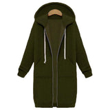 Once Autumn Casual Women Long Hoodies Sweatshirt Coat Zip Up Outerwears Hooded Jacket Winter Pockets Plus Size Outwear Tops