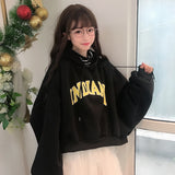 Hoodies Women Hooded Oversize Thick Plus Velvet Loose False Two-piece Letter Print Womens Hoodie All-match Leisure Simple Trendy