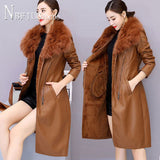 Faux Fur Collar Winter Women Pu Leather Coat Thick Korean Female Jacket