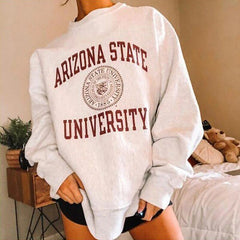Letter Print Sweatshirt Vintage Women Hoodies Gray Cotton Warm Fleece Winter Pullovers  Autumn New Casual Streetwear Girls