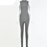 Basic Bodycon Jumpsuit For Women‘s Clothing Casual Brown Fitness Rompers Y2K Playsuit Activity Streetwear Overalls