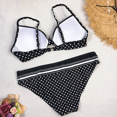 Sexy Swimwear Bikinis Black  Swimming Suit For Women Dot Polka Swimsuit Padded Push-up Bikini Set