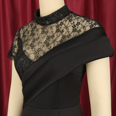 Black Dress Lace Patchwork Elegant for Women Party Sheer Sleeves Slim See Through Mermaid Large Size Lady Homecoming Robes Gowns Pbong  mid size graduation outfit romantic style teen swag clean girl ideas 90s latina aesthetic