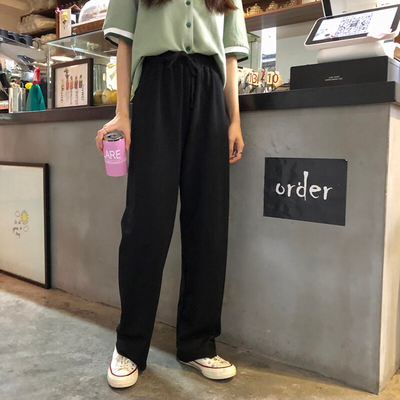 Women Pants Trousers Solid Simple All-match Harajuku Korean Chic Fashion HOT Leisure Straight Soft Comfortable High Waist Womens