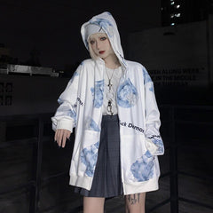 Summer Harajuku Butterfly Hoodie With Zipper Women Sweatshirt  Spring Oversized Hoodies Outerwear Plus Size