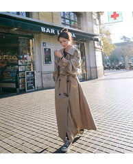 Korean Style Loose Oversized X-Long Women's Trench Coat Double-Breasted Belted Lady Cloak Windbreaker Spring Fall Outerwear Grey