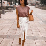 Woman White Lacing Irregular Skirt Spring Fashion Woman High Waisted Pleated Skirts Ladies Chic Solid Bow Beach Skirt