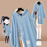 Chinese Style Hooded Stitching Vestido Cheongsam Embroidery Sweatshirt Dress Spring Autumn Women Buckle Thick Harajuku Dresses