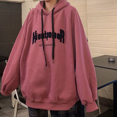 New plus velvet padded hooded sweatshirt women autumn and winter letters loose Korean style streetwear top Harajuku hoodie