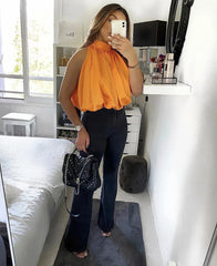 Pbong mid size graduation outfit romantic style teen swag clean girl ideas 90s latina aesthetic freaknik tomboy swaggy going out cwaya Top Women  Sexy Blouses Orange Crop Ladies Shirts Halter Sleeveless Girl Summer Blusas Clothing Female Chic Tops