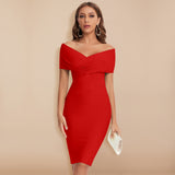Summer Women Sexy Off Shoulder V Neck Bandage Dress Green Bodycon Sheath Elegant Knee Length Party Club XL Vestido Pbong mid size graduation outfit romantic style teen swag clean girl ideas 90s latina aesthetic