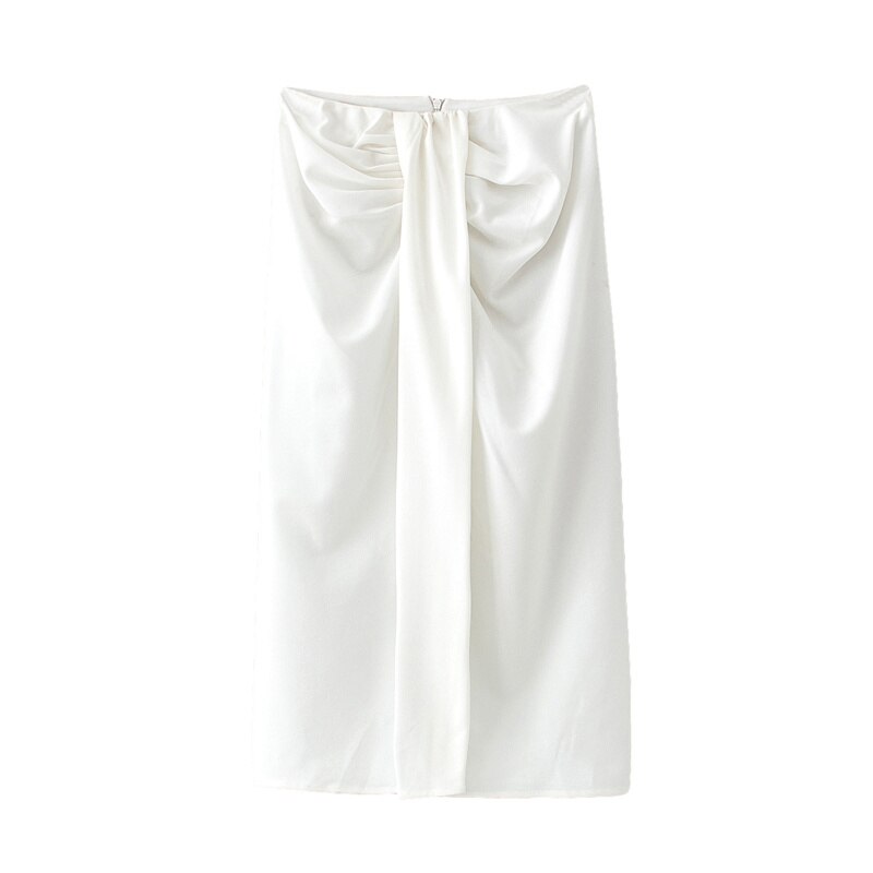 Woman White Lacing Irregular Skirt Spring Fashion Woman High Waisted Pleated Skirts Ladies Chic Solid Bow Beach Skirt