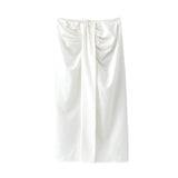 Woman White Lacing Irregular Skirt Spring Fashion Woman High Waisted Pleated Skirts Ladies Chic Solid Bow Beach Skirt