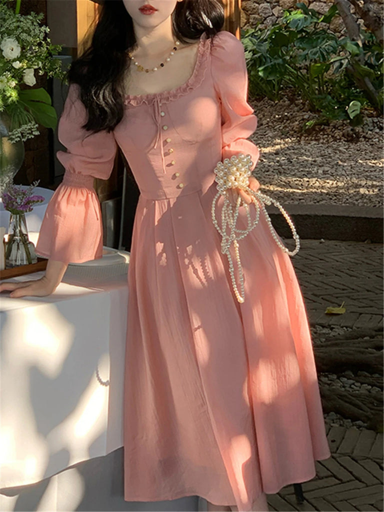 Midi Dress Women Elegant Summer New Fashion Vintage Casual Lady Evening Vestdios Female A Line Party Spring Clothes