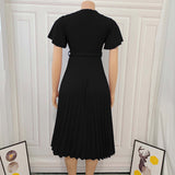 Pbong mid size graduation outfit romantic style teen swag clean girl ideas 90s latina aestheticWomen Pleated Dresses High Waist Short Sleeves A Line Modest African Office Ladies Work Wear Date Elegant Classy Robes Vestidos
