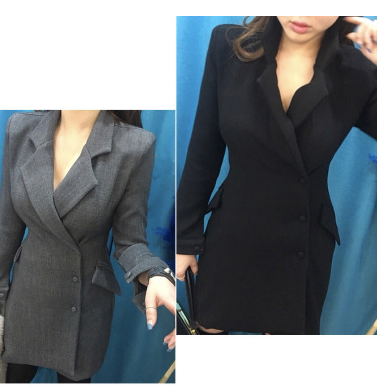 Fashion Office Ladies suit women blazer dress Double Breasted Button Front Military Style Long Sleeve Dress