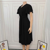 Pbong mid size graduation outfit romantic style teen swag clean girl ideas 90s latina aestheticWomen Pleated Dresses High Waist Short Sleeves A Line Modest African Office Ladies Work Wear Date Elegant Classy Robes Vestidos