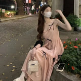 Pink Bow Strap Dress for Women's Summer New Design Sensation Small French Gentle First Love Skirt