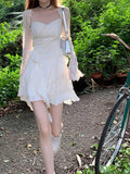 Pure Color Strap Y2k Mini Dress Woman Elegant Sleeveless Short Party Dress Casual One Piece Dress Korean Fashion Summer