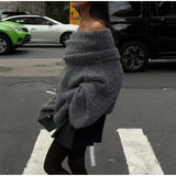 Rib Knit Off Shoulder Pullover For Women Fashion Long Sleeved White Warm Knitwear Sweater Autumn Chic Female Street Jumper