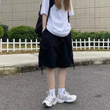 Japanese Streetwear Loose Wide Leg Shorts Women Summer Vintage Bf Big Pocket Shorts Fashion Casual All Match Cargo Shorts