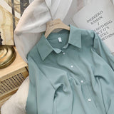 Chiffon Blouse Women's White LongSleeve Tops Spring Korean Fashion Shirt Solid Color Niche Loose Shirt Women Plus Sizes