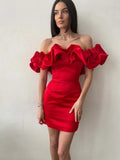 Autumn Women Ruffles Slash Neck Bodycon Package Hip Party Dress Sexy Streetwear Backless Strapless Mini Evening Dresses Y2K
